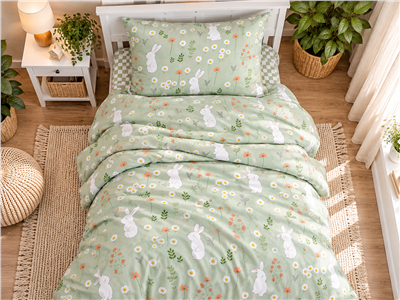 Детское постельное бельё Сладкие Сны(Sweet Dreams) Зайки на лугу(на резинке + молния)