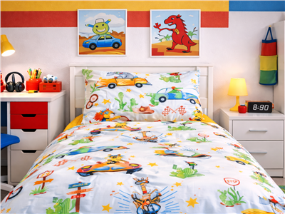 Детское постельное бельё Сладкие Сны(Sweet Dreams) Гонщики (на резинке + молния)